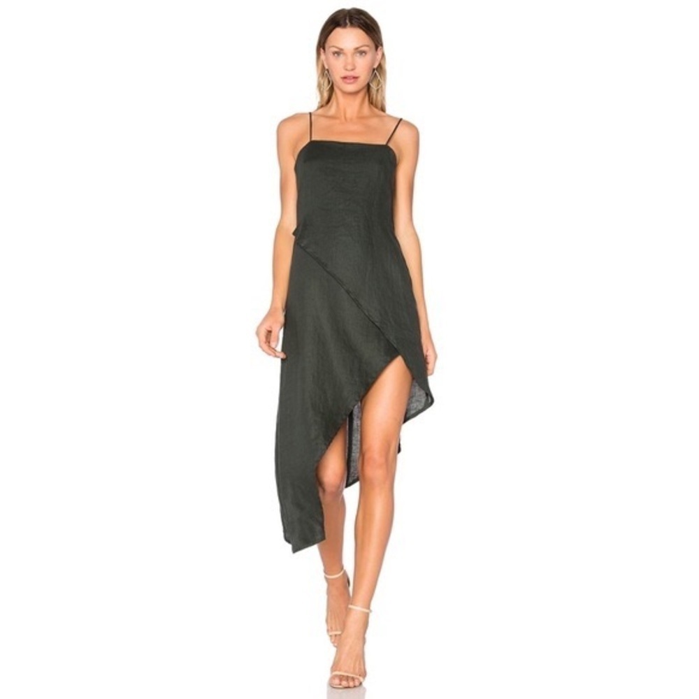 SIR The Label 100% Linen Asymmetric Black Slip Dress — Size 0